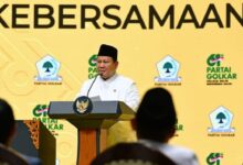 Presiden Prabowo Subianto menghadiri puncak perayaan HUT ke-61 Partai Golkar di Istora Senayan, Jakarta