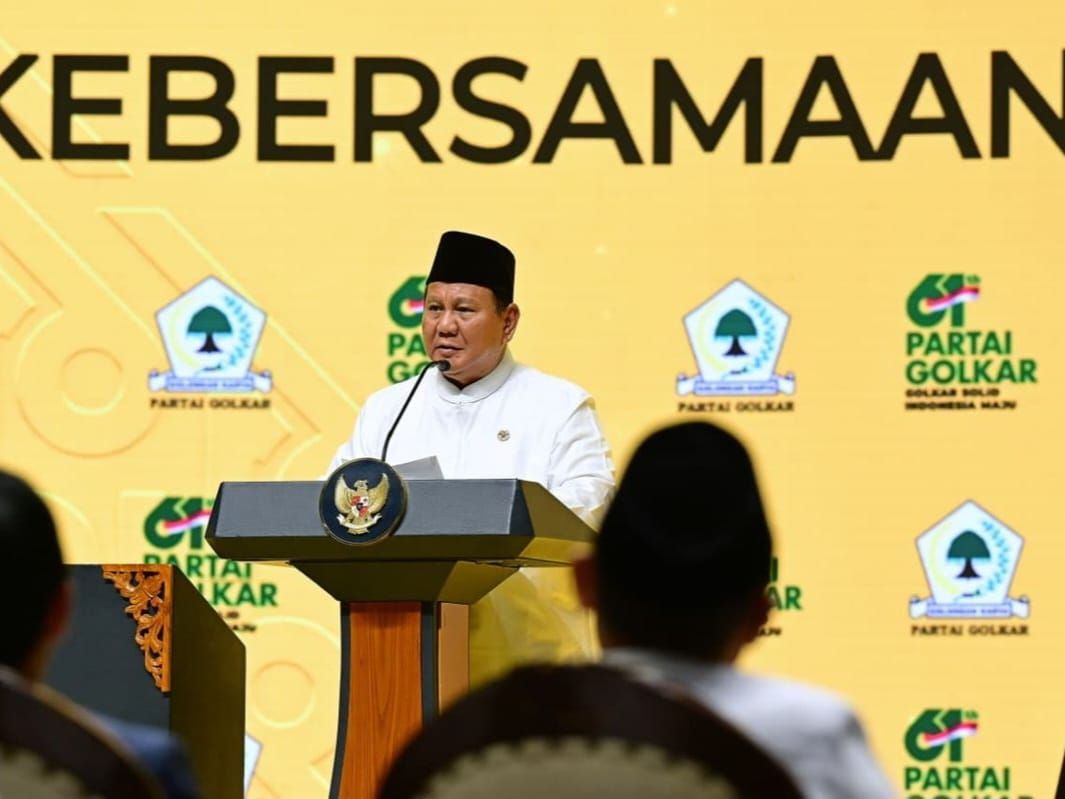 Presiden Prabowo Subianto menghadiri puncak perayaan HUT ke-61 Partai Golkar di Istora Senayan, Jakarta