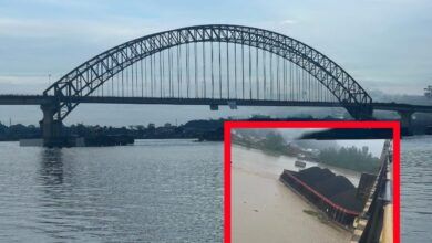 Kondisi Jembatan Mahulu yang berulang kali ditabrak kapal tongkang