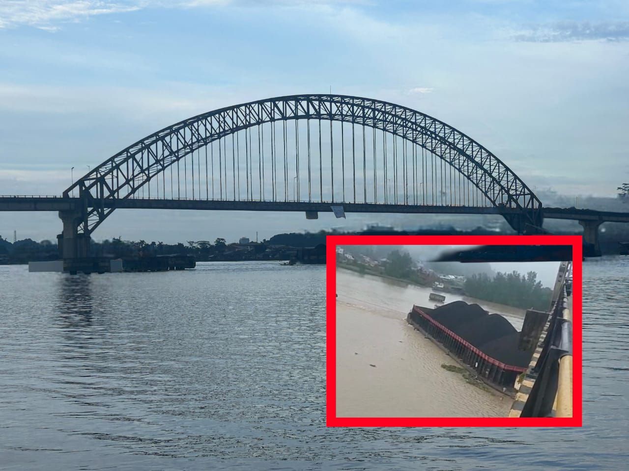 Kondisi Jembatan Mahulu yang berulang kali ditabrak kapal tongkang