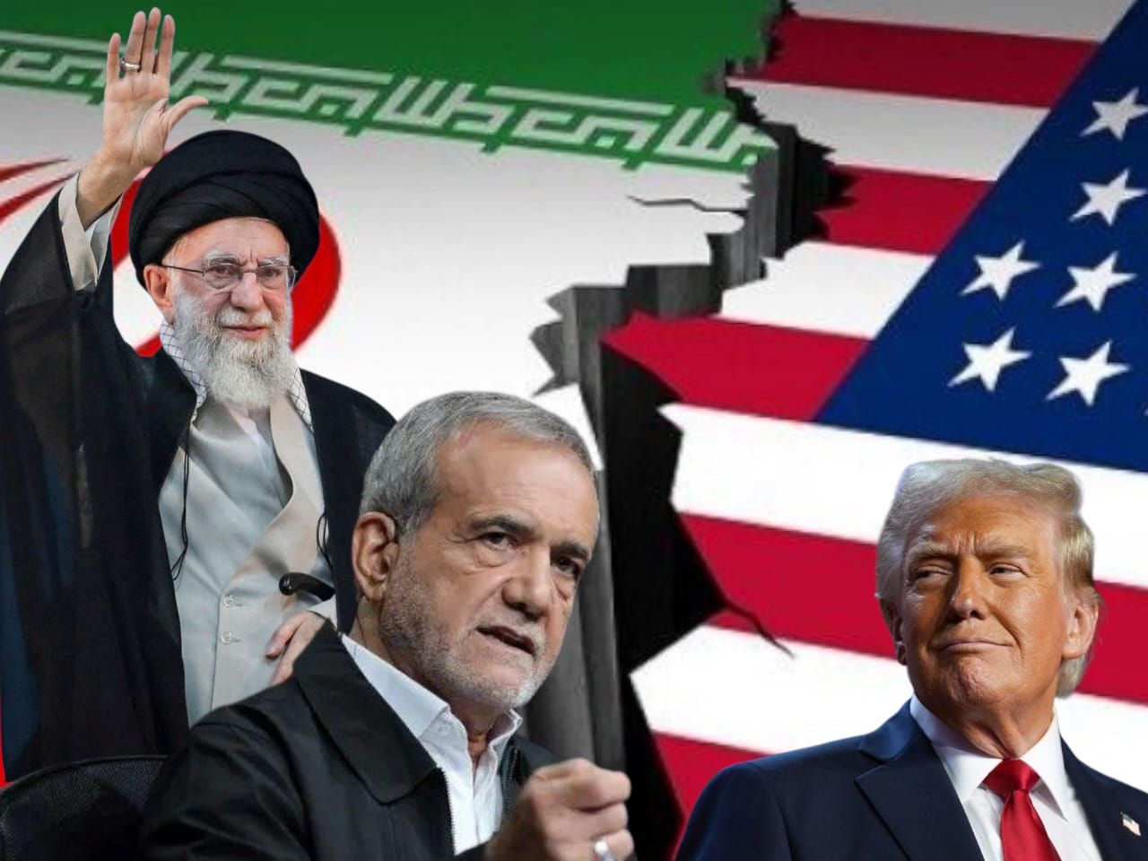 Presiden Iran Masoud Pezeshkian, Pemimpin Tertinggi Iran Ayatollah Ali Khamenei dan Presiden AS Donald Trump