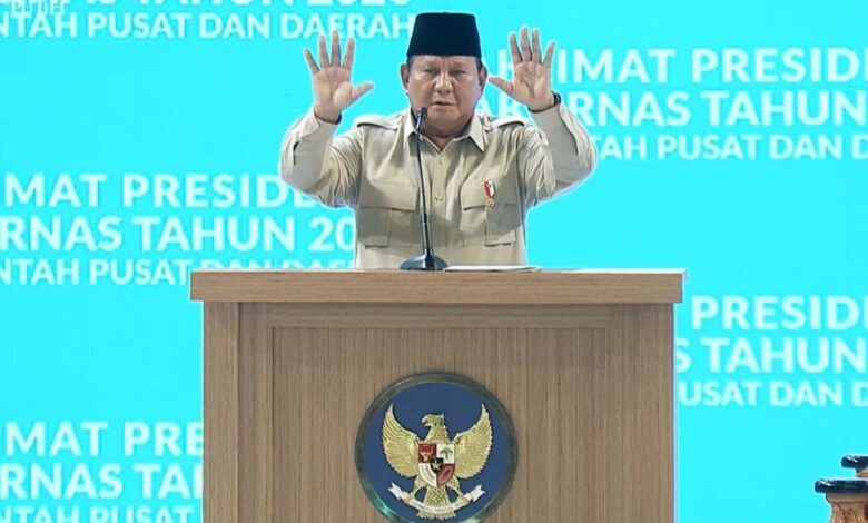 Presiden Prabowo Subianto menghadiri rapat koordinasi nasional (Rakornas) pemerintah pusat dan daerah tahun 2026.