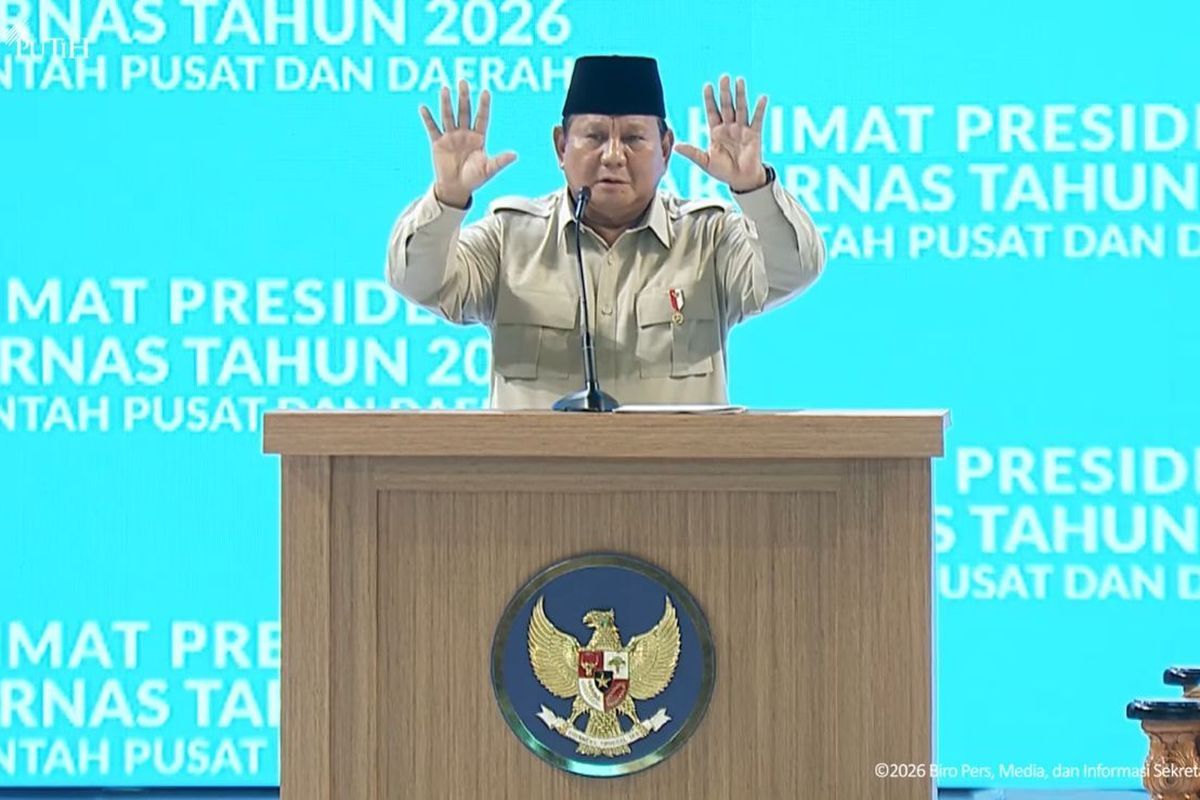 Presiden Prabowo Subianto menghadiri rapat koordinasi nasional (Rakornas) pemerintah pusat dan daerah tahun 2026.