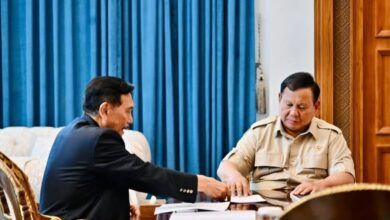 Presiden Prabowo Subianto menerima Ketua Dewan Ekonomi Nasional Luhut Binsar Pandjaitan di Istana Merdeka
