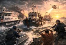 Ilustrasi penagkapan tiga kapal ikan berbendera Malaysia yang kedapatan mencuri ikan di Selat Malaka.