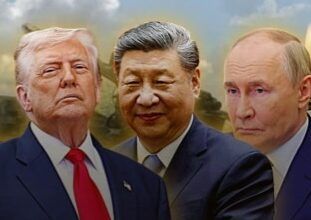 Presiden Amerika Serikat Donald Trump, Presiden China Xi Jinping, dan Presiden Rusia Vladimir Putin