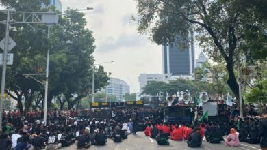 Ilustrai aksi unjuk rasa yang berlangsung di wilayah Jakarta Pusat