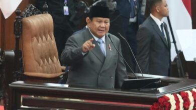 Presiden Prabowo Subianto pidato dalam Sidang Tahunan MPR dan Sidang Bersama DPR dan DPD di Kompleks Parlemen, Jakarta, Jumat (14/8).
