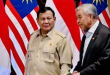 Prabowo setelah menerima kunjungan Wakil Perdana Menteri Malaysia Ahmad Zahid Hamidi di kediamannya di Hambalang