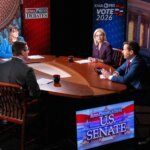 Debat Senat Iowa - Suasana debat politik antara kandidat Partai Republik Ashley Hinson dan kandidat Partai Demokrat Josh Turek di Iowa, Amerika Serikat.