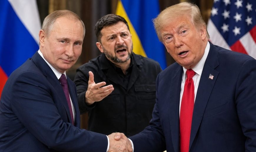 Presiden AS Donald Trump, Presiden Rusia Vladimir Putin, dan Presiden Ukraina Volodymyr Zelensky