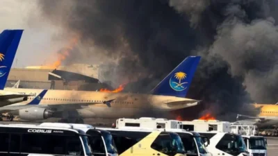 Serangan rudal terhadap Bandara Internasional King Khalid di Riyadh, Arab Saudi, pada Sabtu (10/10).